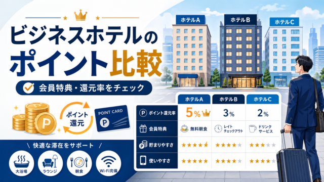 【2026年最新】ビジネスホテル11社の会員プログラムを徹底比較！ポイント還元率や特典でお得なのはどこ？