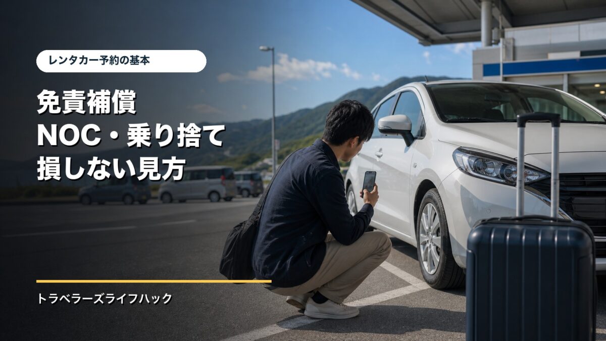 レンタカー予約で免責補償とNOCを確認する旅行者