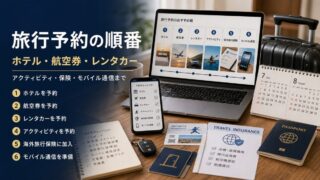 旅行予約の順番 ホテル 航空券 レンタカー アクティビティ 保険 通信