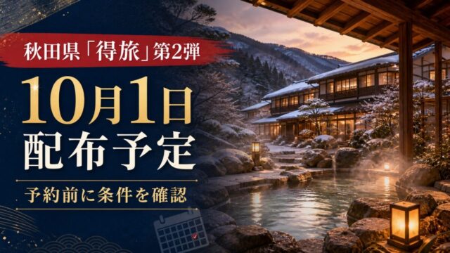 秋田県得旅キャンペーン第2弾は10月1日クーポン配布予定