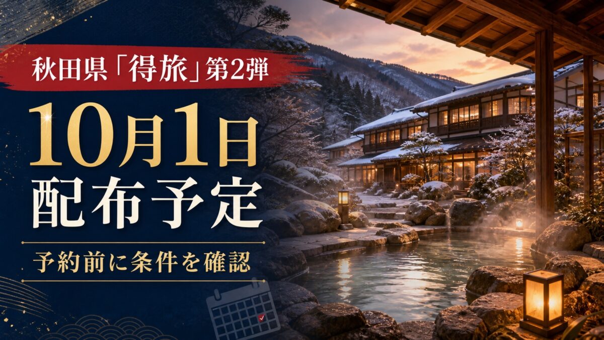 秋田県得旅キャンペーン第2弾は10月1日クーポン配布予定