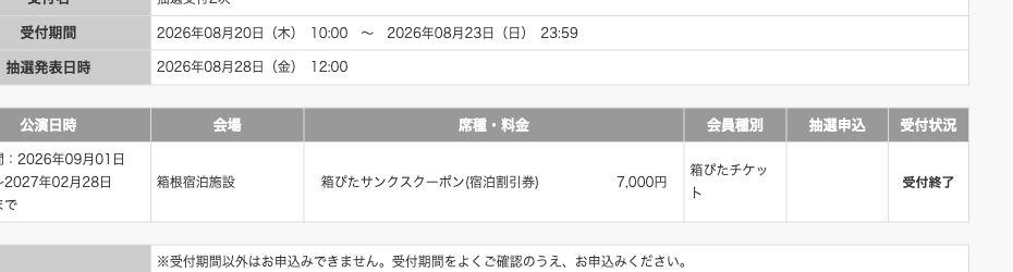 箱ぴたサンクスクーポン2026第2弾の第2回抽選が受付終了した公式画面