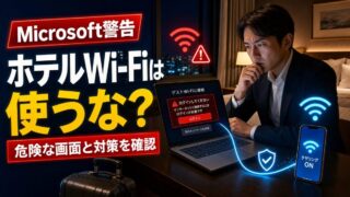 ホテルWi-Fiの危険な画面とスマートフォンのテザリング対策