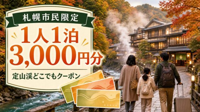 札幌市民は定山渓で1人1泊3000円分のクーポンを受け取れる