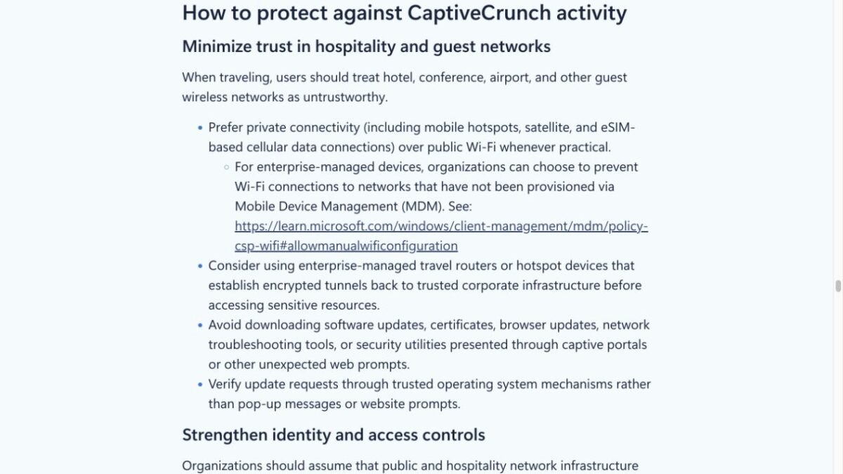 Microsoftが旅行者へ示したCaptiveCrunch対策