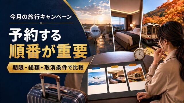 今月の旅行キャンペーンは予約順、期限、総額、取消条件で比較