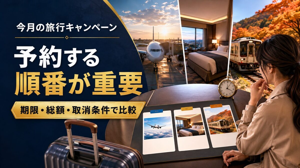今月の旅行キャンペーンは予約順、期限、総額、取消条件で比較