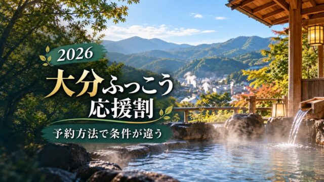 大分ふっこう応援割2026の予約方法を解説する記事のアイキャッチ。旅行のイメージ画像