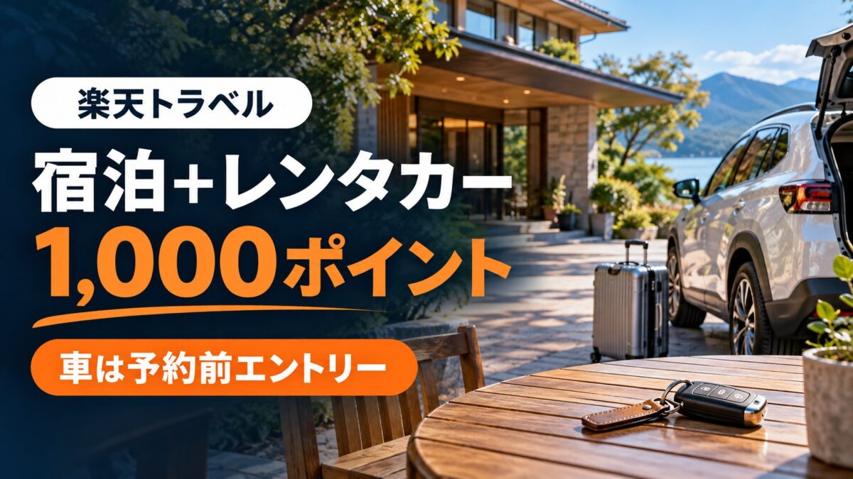 楽天トラベルの宿泊とレンタカーの1,000ポイント特典は車の予約前エントリー